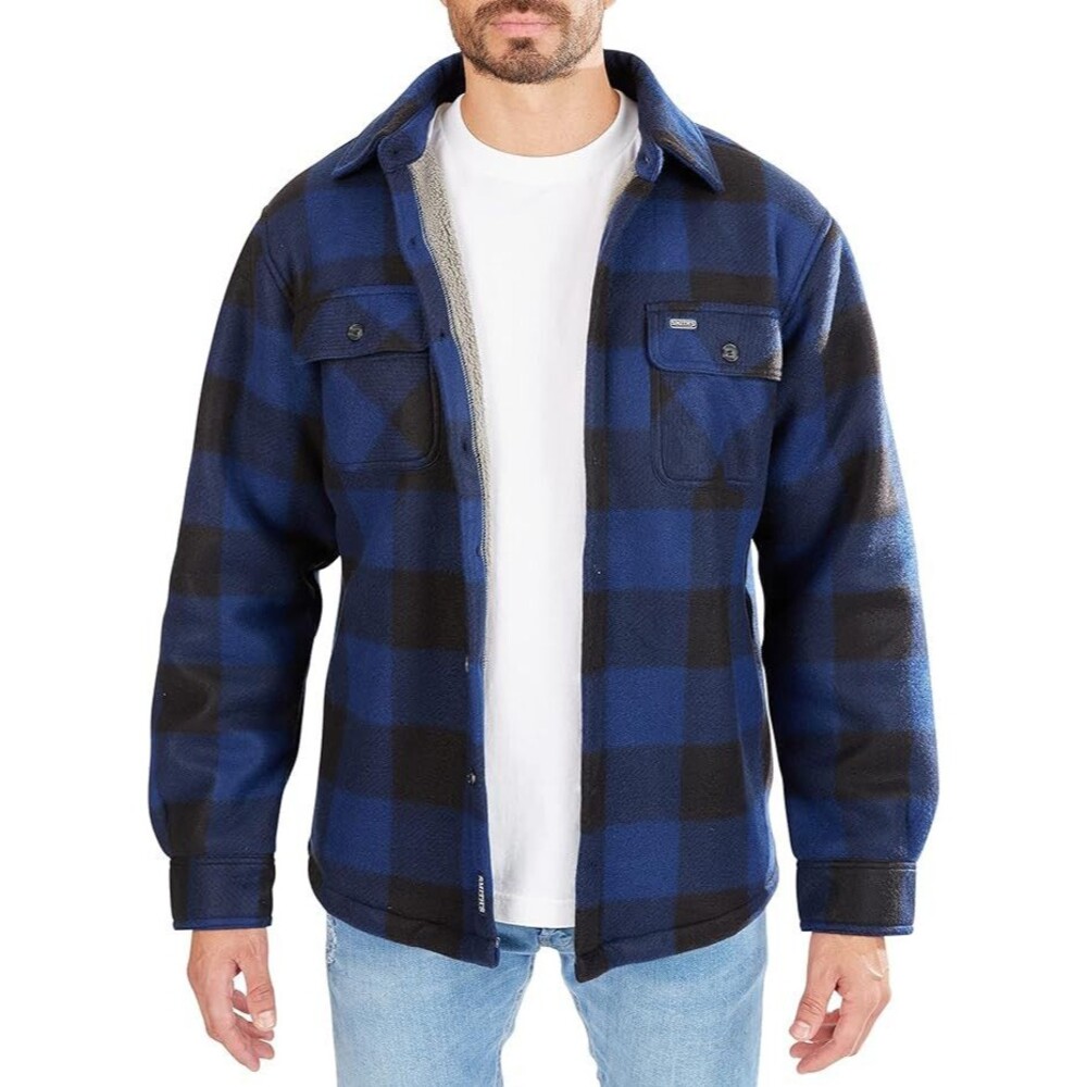 Smith's Workwear Men's Sherpa-Lined Plaid Fleece Shirt Jacket, XXL